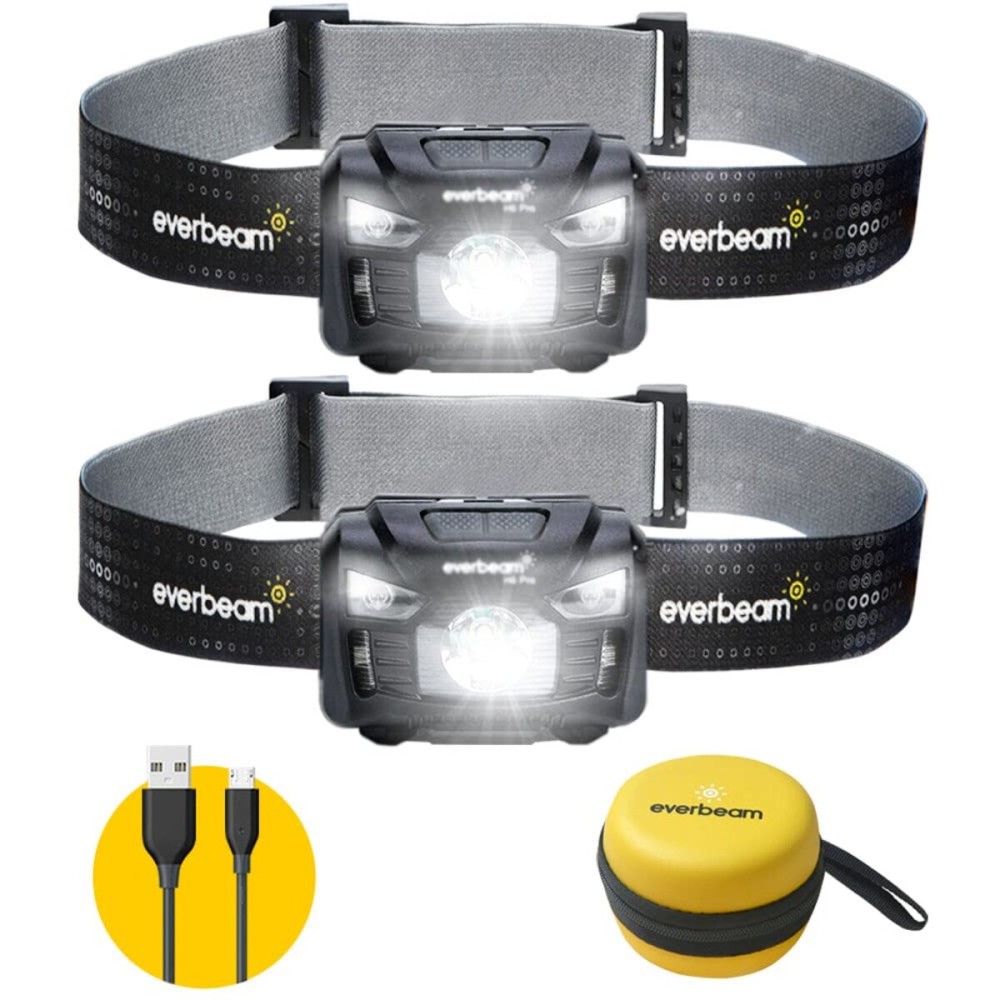 Everbeam H6 Pro LED Head Torch Headlamp, Motion Sensor Control, 650 Lumen Bright 20 Hours Runtime 1200mAh Battery Powered USB Rechargeable Headlight (2 Pack)