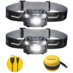 Everbeam H6 Pro LED Head Torch Headlamp, Motion Sensor Control, 650 Lumen Bright 20 Hours Runtime 1200mAh Battery Powered USB Rechargeable Headlight (2 Pack)