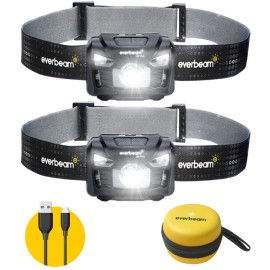 Everbeam H6 Pro LED Head Torch Headlamp, Motion Sensor Control, 650 Lumen Bright 20 Hours Runtime 1200mAh Battery Powered USB Rechargeable Headlight (2 Pack)