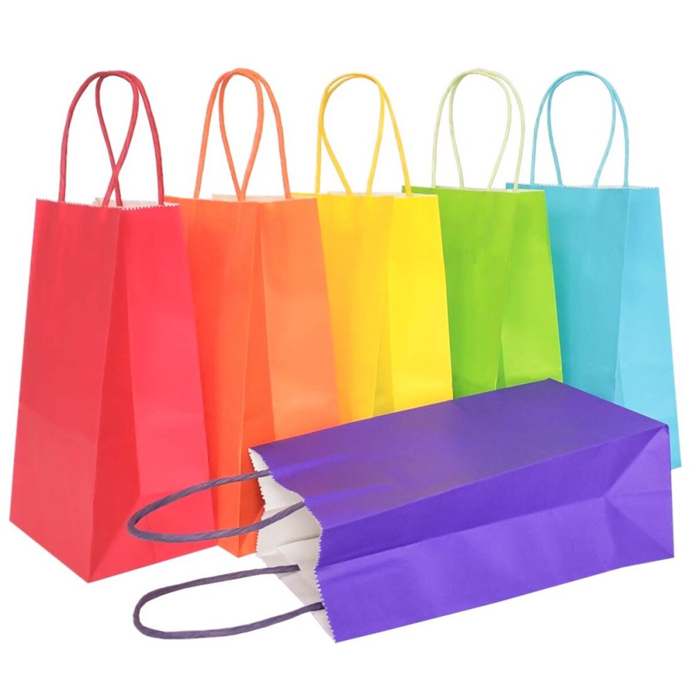 AZOWA Gift Bags Small Kraft Paper Bags with Handles (5 x 3.1 x 8.2 in, Rainbow, 12 Pcs)