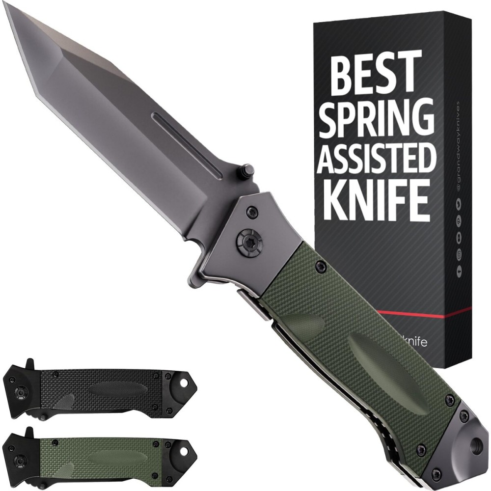 Spring Assisted Heavy Duty Pocket Knife for Men - 3.5 Tanto Sharp Blade - Folding Tactical Self Defense Japanese Knives with Portable Clip - for Hunting Camping Military Survival Work EDC 6688