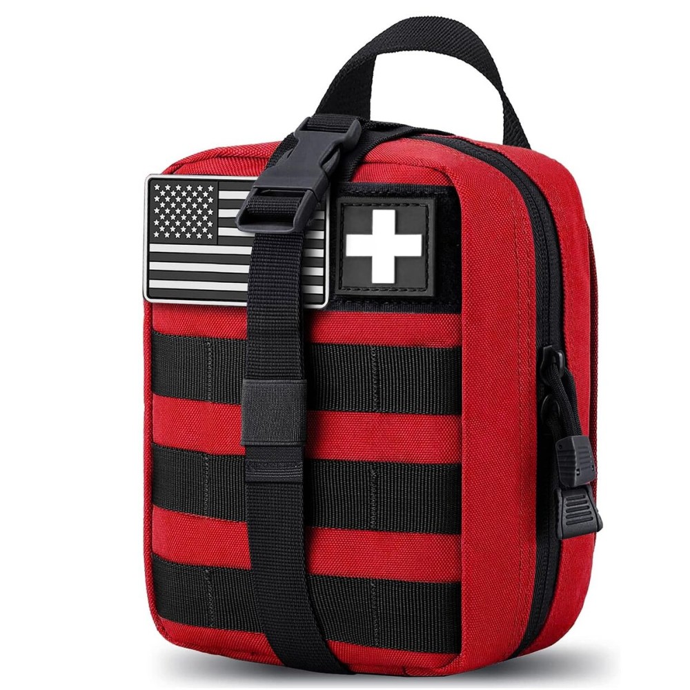 TANSOLE TAN SOLE Molle Pouch ifak First aid kit Bag Empty Trauma Medical Tear away Pouches for Belt Backpack Vest Car Molly Med Pouch 600D nylon Small Tactical pouch (RED)