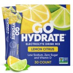 GoHydrate Instant Hydration Powder Packets - Low Sodium Electrolytes Drink Mix - Natural Hydration Support, Sugar Free Electrolyte Flavored Powder Drink with Vitamin D, 30 Packs, Lemon Citrus