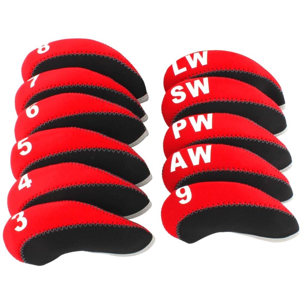 Craftsman Golf 11pcs/Set Neoprene Iron Headcover Set with Large No. for All Brands Callaway,Ping,Taylormade,Cobra Etc. (Black & Red)