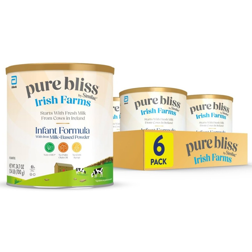 Pure Bliss Irish Farms, Easy-to-Digest Baby Formula, Infant Formula, 0-12 Months, 24.7-oz Can, Pack of 6