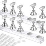 Blulu 2 Set Nail Stand for Painting Press Nail Holder Acrylic Magnetic Tips Training Fingernail Display Stands DIY Crystal Holders and 96 Pieces White Reusable Adhesive Putty(Silver)