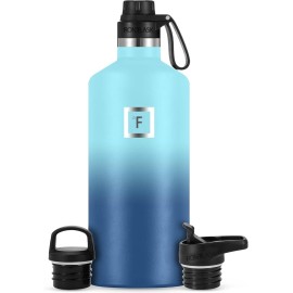 IRON FLASK Camping & Hiking Hydration Flask with Spout, BPA-Free Insulated Stainless Steel Sports Water Bottle - 64 oz Blue Waves