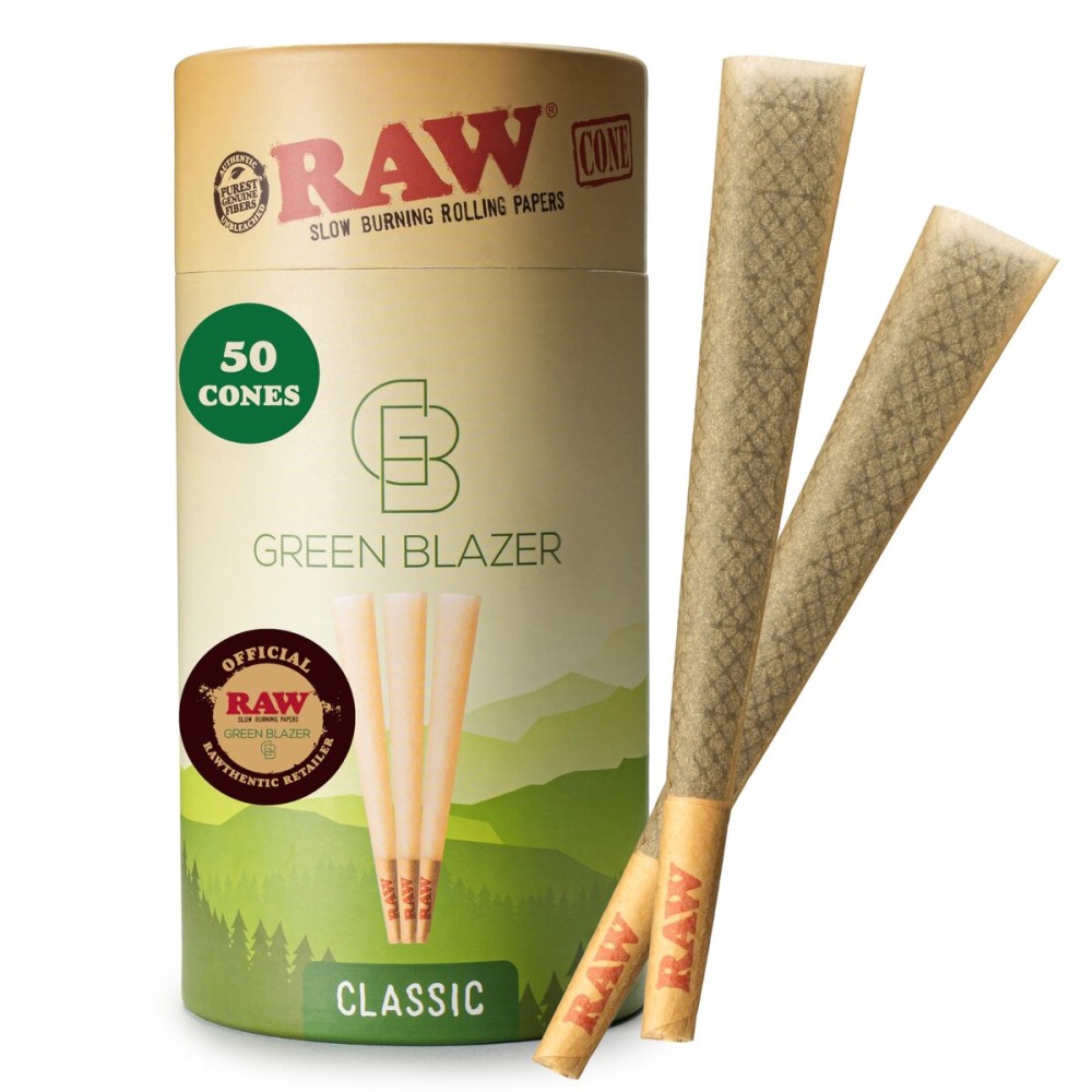 RAW Cones 1 1/4 Size: 50 Pack Patented Slow Burning Pre Rolled Rolling Papers & Tips, Classic Raw Paper, 84mm