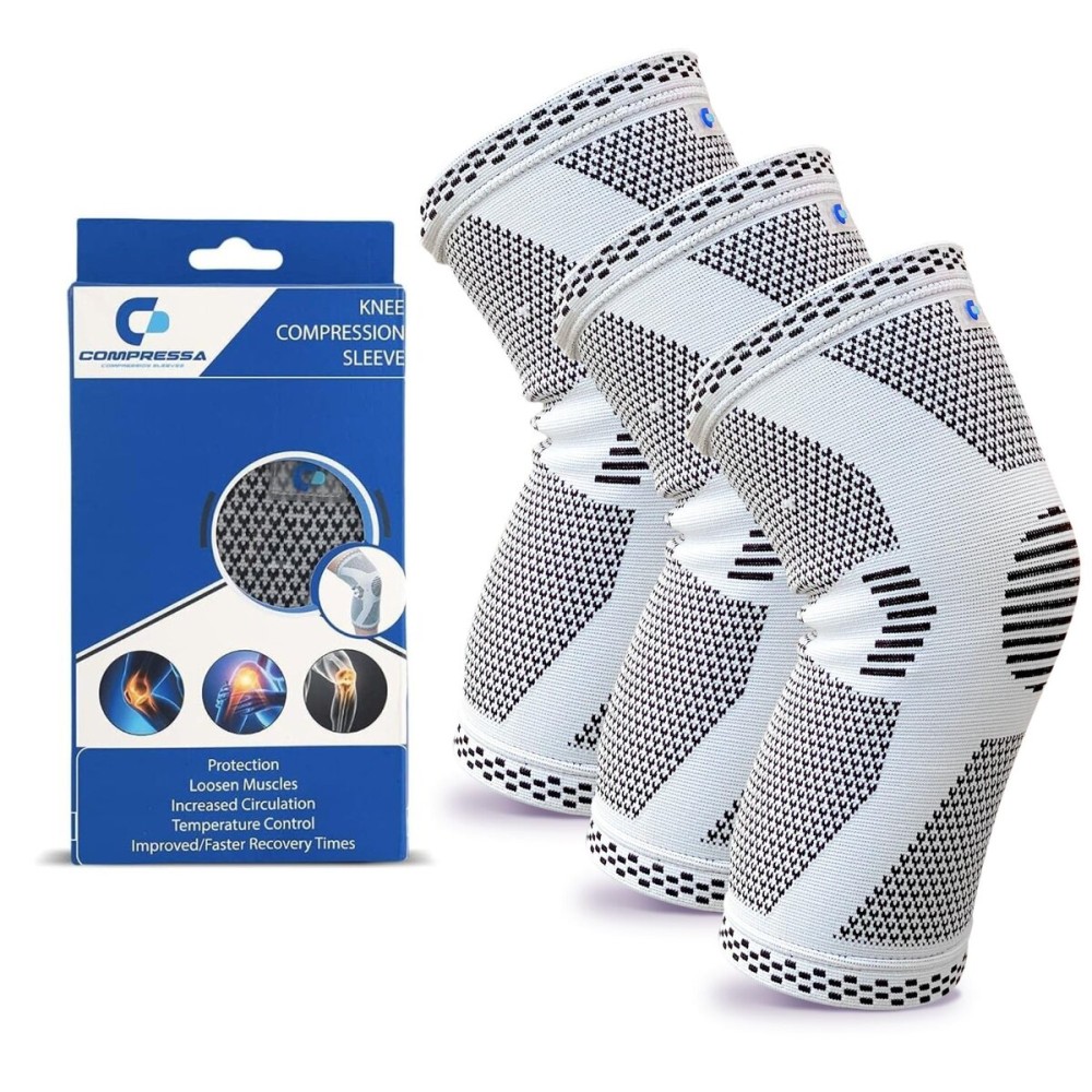 Compressa Knee Sleeve for Women & Men (3-pack Regular) - Non-Slip Compression Support for Joint Pain, Muscle Recovery, Arthritis, and Injury Relief