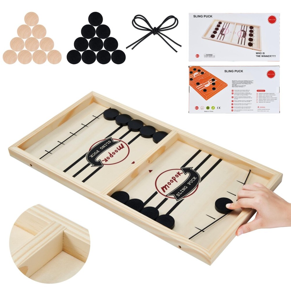 moopok Fast Sling Puck Game - Fast Action Super Foosball Table Desktop Battle Slingshot Wooden Air Hockey Board Game -Guaranteed Fun for Family Game Night or Friends Party
