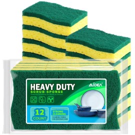 AIDEA Sponges Heavy Duty-12Count, Sponges Kitchen, Sponge for Dishes, Scrubbing Power for Tough Messes, Cleaning Sponge for Everyday Jobs for Dishes, Pots, Pans