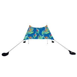 Neso Portable Beach Tent Sun Shelter with Sand Anchor - Lightweight Beach Shade Canopy - Easy Setup for Family Outings - Patented Reinforced Corners - UPF 50+ - 7 x 7ft - Tropical Floral