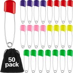 50 Pieces Diaper Pins Safety 2.2 Inch Plastic Head Cloth Diaper Nappy Pins with Locking Closures Stainless Steel with Velvet Bag(Colorful)