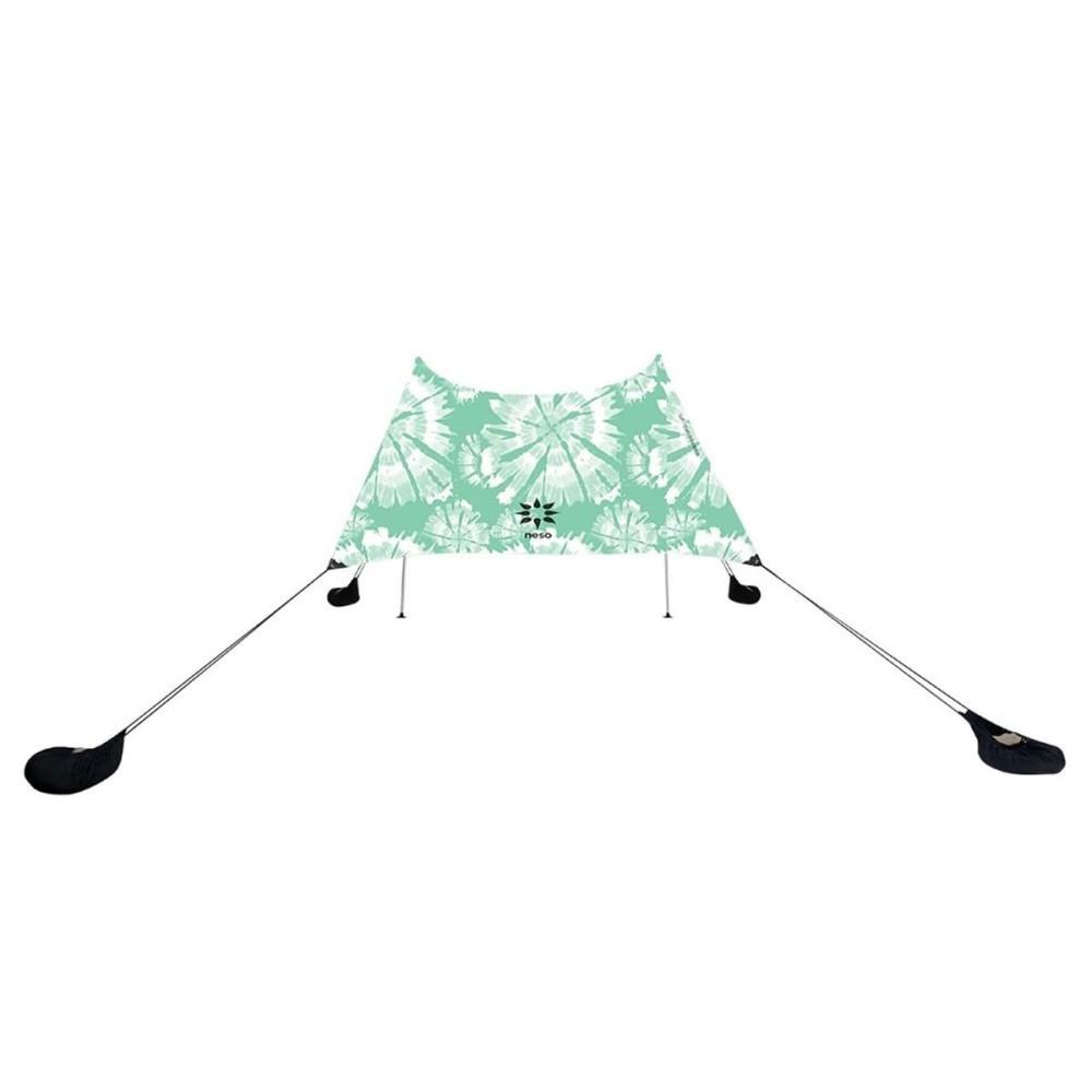 Neso Grande Portable Beach Tent Sun Shelter - Lightweight Beach Shade Canopy - Easy Setup for Family Outings - Patented Reinforced Corners - UPF 50+ Sun Protection - 7ft Tall, 9 x 9ft - Mint Tie Dye