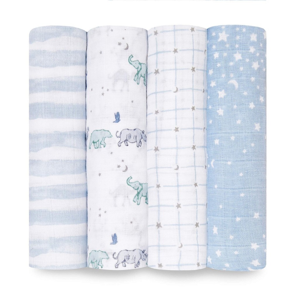 aden + anais Boutique Muslin Swaddle Blanket for Baby Girls and Boys, Newborn Receiving Blanket for Swaddling, 100% Muslin Cotton Swaddle Wrap, 4 Pack, Rising Star