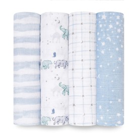 aden + anais Boutique Muslin Swaddle Blanket for Baby Girls and Boys, Newborn Receiving Blanket for Swaddling, 100% Muslin Cotton Swaddle Wrap, 4 Pack, Rising Star