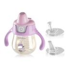 POTATO Sippy Cups For Toddlers with Straw Spill Proof, PPSU Learner Cup with Handle for Girl, Water Bottle for Baby 6 Months with 2 Type of Spout, 6 Ounce Pink