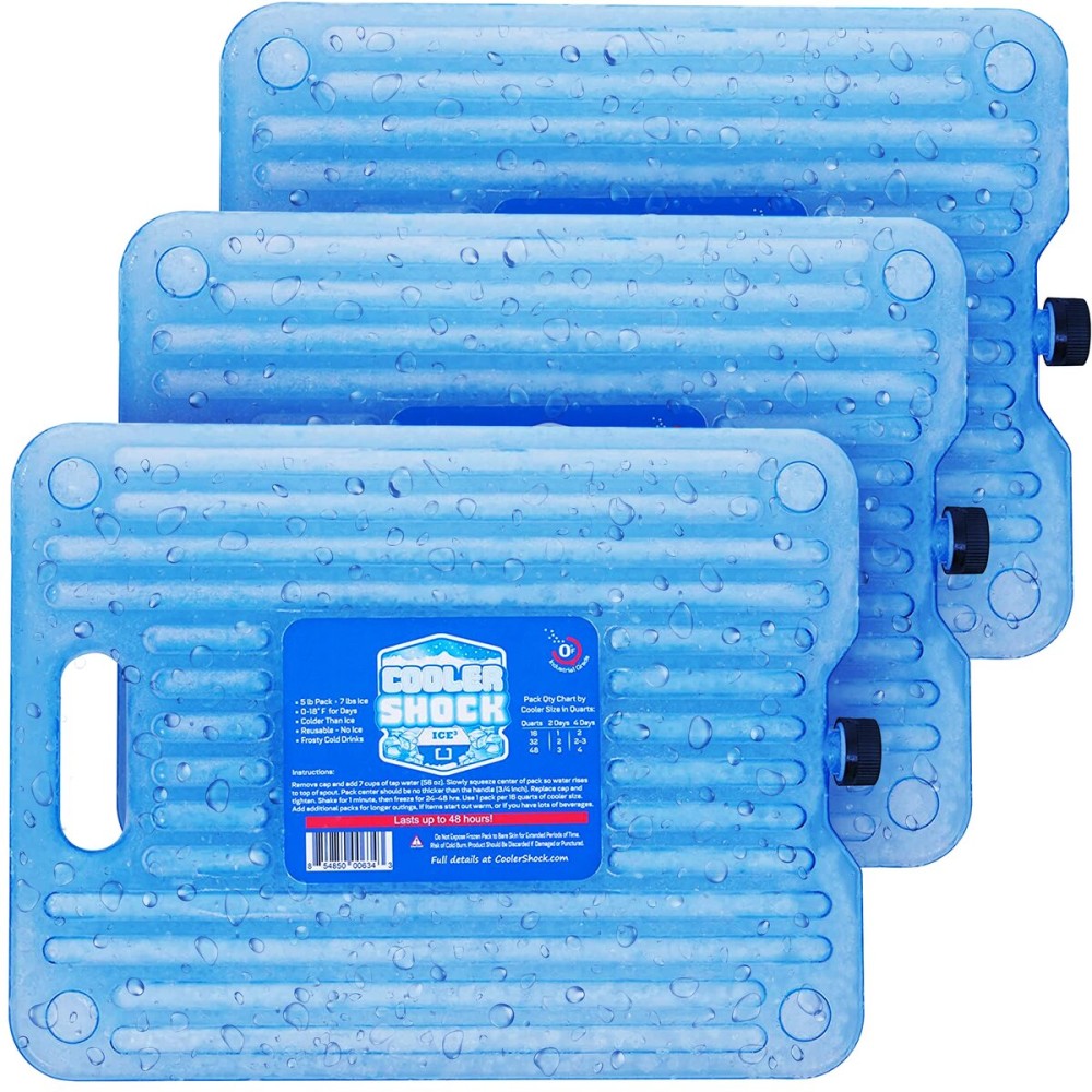Cooler Shock Ice Packs for Cooler - 3 Reusable, Long Lasting, Cold Freezer Packs for Coolers, Lunch Bags & Totes to Keep Food Fresh - Clear