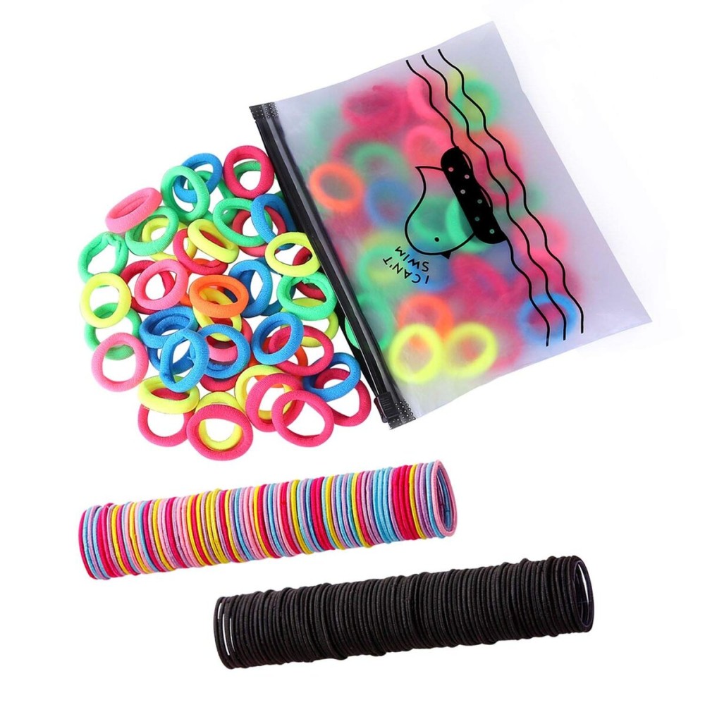 300 Pack Hair Ties BEoffer Baby Toddlers Girls Elastics Hair bands No Damage Black Colorful Small Rubber Bands Ponytail Pigtails Holders Not Harm to Hair (Color A)