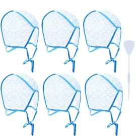 6 Pieces Highlighting Cap Hair Frosting Cap Highlight for Dye Color Bleach with Plastic Hooks Hair Coloring Salon Hairdressing Tool Kit Supplies(Blue)