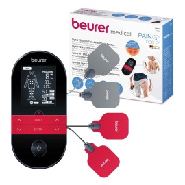 Beurer EM59 Digital 3-in-1 TENS Unit, EMS & Heat Therapy for Pain Relief & Relaxation, Muscle Stimulator with 2 Adjustable Channels, 64 Applications, Timer Function