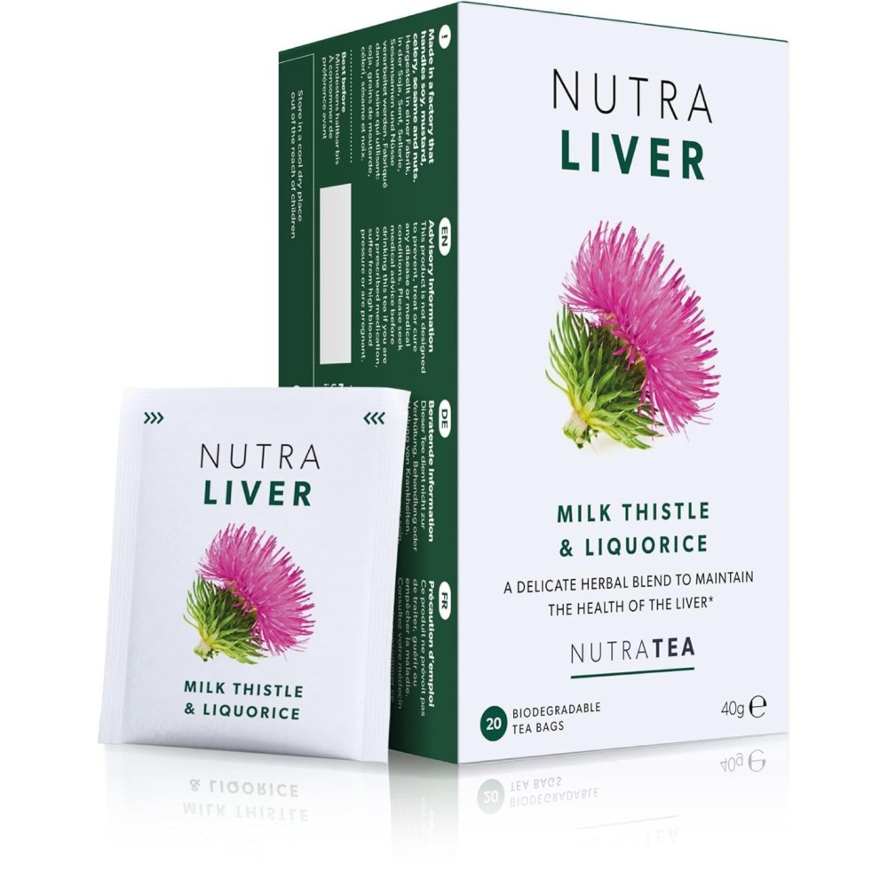 NUTRALIVER - Detox Tea for Liver Cleansing and Support - With Milk Thistle, Turmeric & Fennel - 20 Tea Bags - Herbal Tea by Nutra Tea