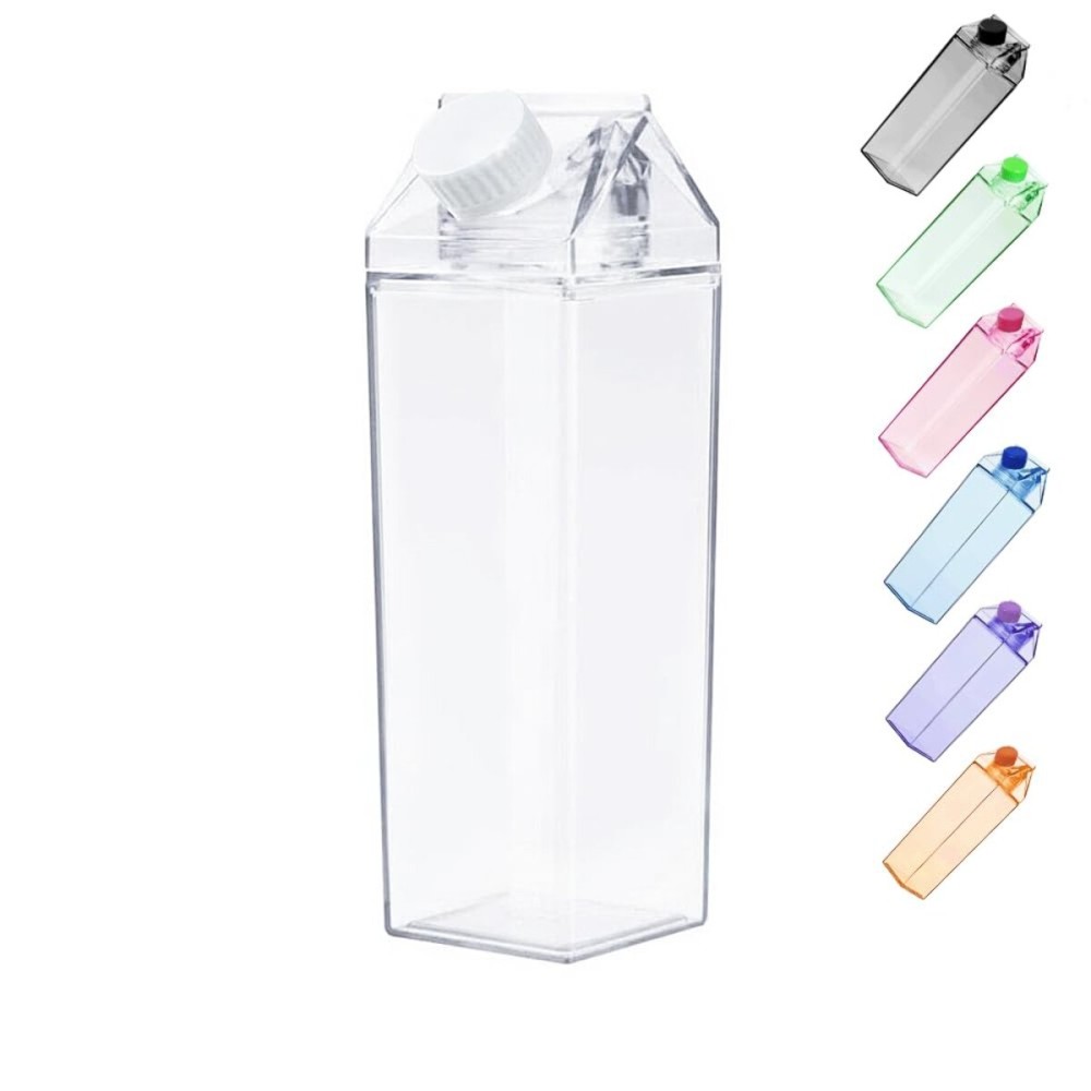 Jinberry 500ml/17Oz Cute Clear Milk Carton Water Bottle Portable Drinkware for Outdoor Climbing Tour or Camping