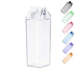 Jinberry 500ml/17Oz Cute Clear Milk Carton Water Bottle Portable Drinkware for Outdoor Climbing Tour or Camping