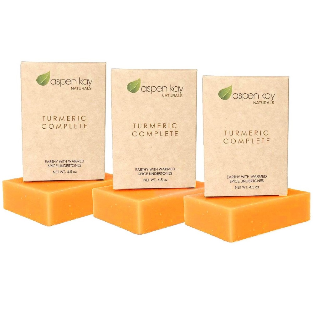 Aspen Kay Naturals Turmeric Soap for Face & Body - With Organic Shea Butter, Chamomile & Calendula - Gentle Turmeric Face Wash, All Skin Types, Made in USA (3 pack)