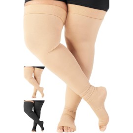 Extra Wide Compression Stockings for Men and Women 20-30mmHg - Opaque Compression Thigh High for Circulation, Arthritis, Edema, Lymphedema, Swelling - Black, 5X-Large - A213BL8