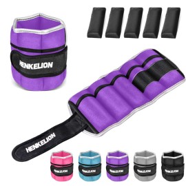 Henkelion 1 Pair 10 Lbs Adjustable Ankle Weights For Women Men Kids, Strength Training Wrist Weights Ankle Weights Set For Gym, Fitness Workout, Running, Lifting Exercise - each 5 Lbs Purple
