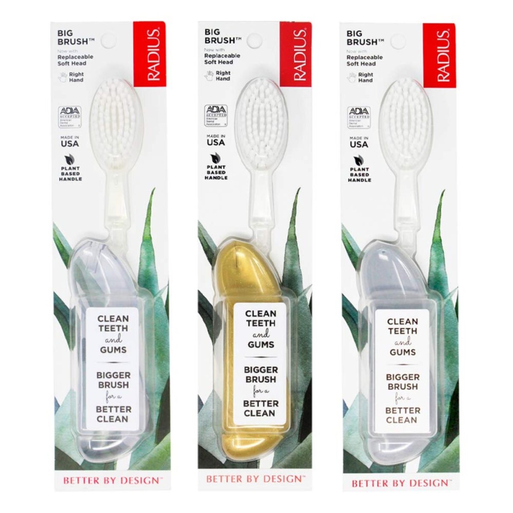 RADIUS Big Brush With Replaceable Head, Right Hand, Gold, Marble, Ice (3 Pack), 3 Count