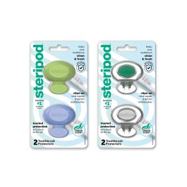 Steripod Clip-On Toothbrush Protector, Keeps Toothbrush Fresh and Clean, Fits Most Manual and Electric Toothbrushes, Blue, Green, Clear, 4 Count