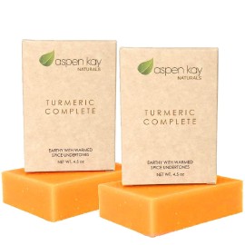 Aspen Kay Naturals Turmeric Soap for Face & Body - made with Organic Shea Butter, Chamomile & Calendula - Gentle Turmeric Face Wash, All Skin Types, Made in USA (2 pack)