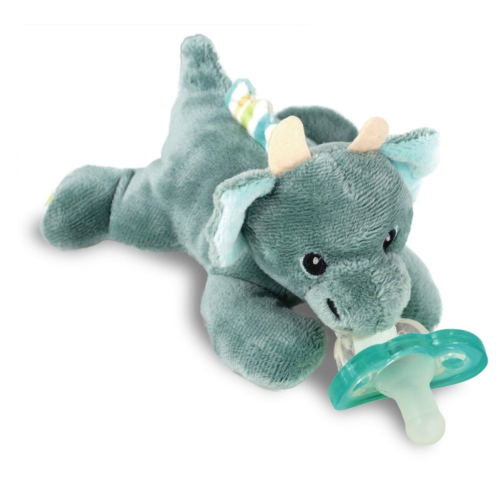 RaZbaby JollyPop Pacifier, Holder w/Detachable Baby Pacifier, Stuffed Animal RaZbuddy, All Ages 0M+, 100% Medical Grade USA Made Silicone, Machine Washable, Textured & Easy to Hold - Dragon
