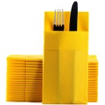 Yellow Dinner Napkins Cloth Like with Built-in Flatware Pocket, Linen-Feel Absorbent Disposable Paper Hand Napkins for Kitchen, Bathroom, Parties, Weddings, Dinners or Events, 1/8 Fold, Pack of 50