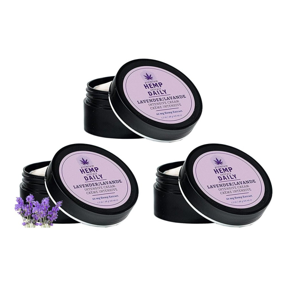 Premium Hemp Extract Daily Earthly Body Intensive Cream - Topical Muscle, Knees, Joints, Back, Neck and Shoulder Rub - Organic Ingredients - 1.7 Ounces (Lavender, Pack of 3)