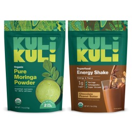 Kuli Kuli Moringa Oleifera Organic Leaf Powder & Green Smoothie, 100% Pure USDA Certified & Non-GMO Moringa Powder, Great with Smoothies, Tea, and Food, Combo Pack