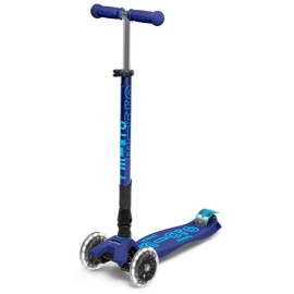Micro Kickboard - Maxi Deluxe Foldable LED - Three Wheeled, Lean-to-Steer, Fold-to-Carry Swiss-Designed Micro Scooter for Kids with Motion-Activated Light-Up Wheels for Ages 5-12 (Navy Blue)