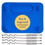 BUSY BABY Silicone Mat - New and Improved Suction Cups, 4 Straps to Secure Baby Essentials, Self Feeding, Baby Led Weaning, Travel Sleeve Included (Blue)