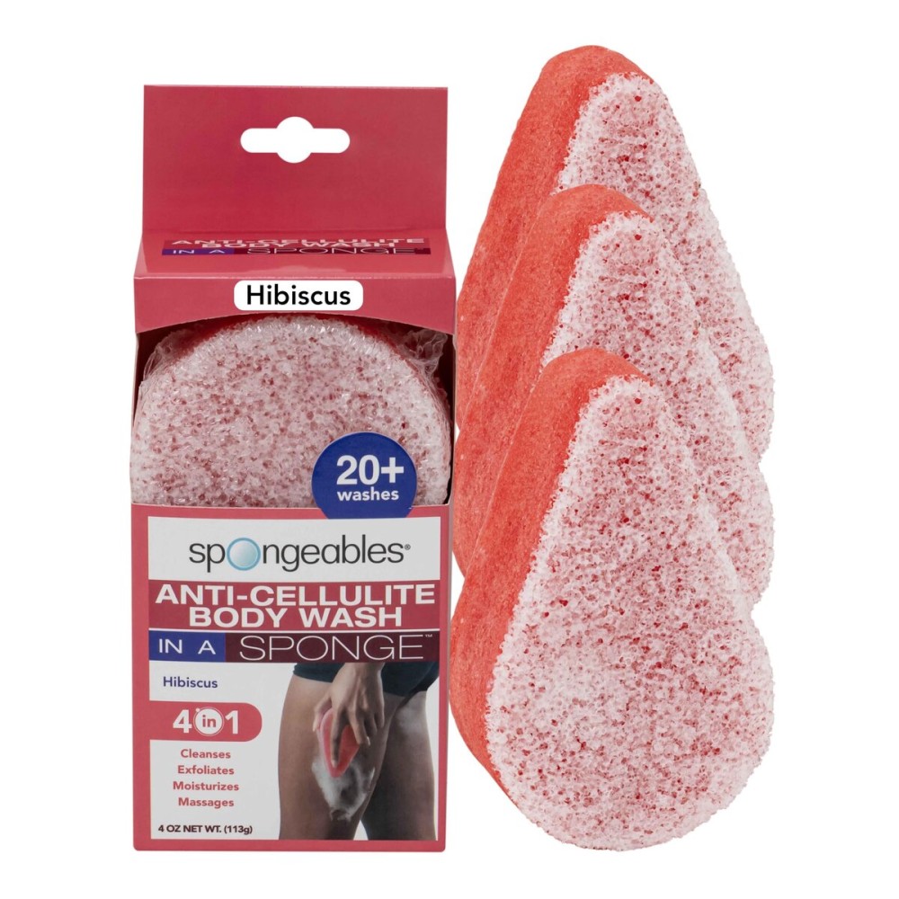 Spongeables Anti Cellulite Body Wash in a 20+ Wash Sponge, Hibiscus, 3 Count