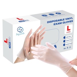 squish Disposable Gloves, 100 Count 4 mil Clear Vinyl Gloves Latex Free Powder-Free Health Glove Cleaning Rubber Glove for Kitchen Cooking Cleaning Food Handling, Large