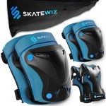 SKATEWIZ Knee Pads for Kids - Knee and Elbow Pads Set - PROTECT-1 - Size M Blue - Wrist Guards Skating Protective Gear, Skateboard, Roller Skate, Ice Skates For Kids