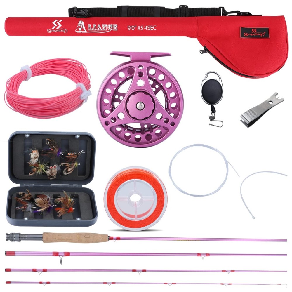 Sougayilang Fly Fishing Rod and Reel Combo - Portable Rod with Aluminum Alloy Reel, Complete Starter Package for Ladies and Fishing Girls
