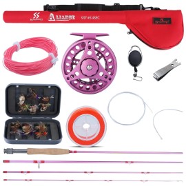 Sougayilang Fly Fishing Rod and Reel Combo - Portable Rod with Aluminum Alloy Reel, Complete Starter Package for Ladies and Fishing Girls