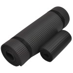 Signature Fitness 1/2-Inch Extra Thick High Density Anti-Tear Exercise Yoga Mat with Knee Pad and Carrying Strap, Black