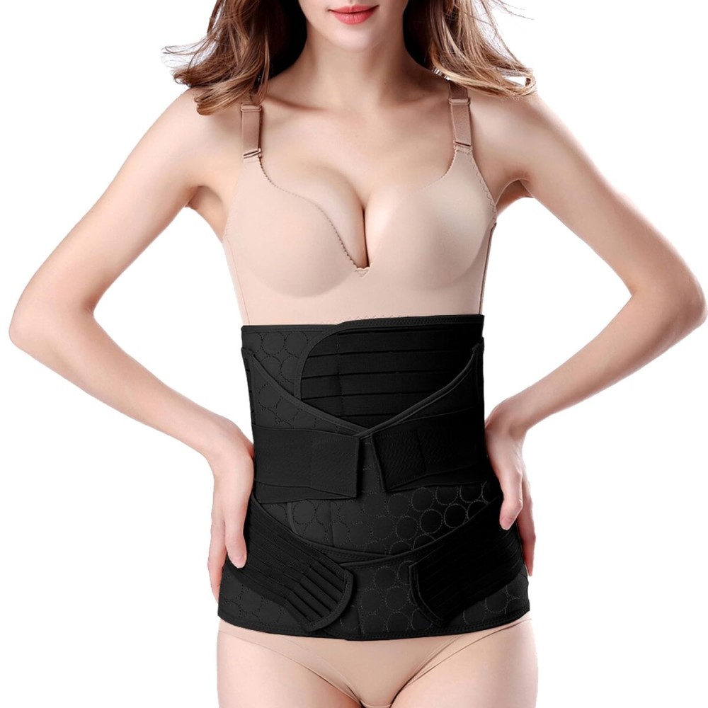 ChongErfei 3 in 1 Postpartum Belly Wrap - Recovery Belly/Waist/Pelvis Belt Black Postpartum Belly Band, Black XL