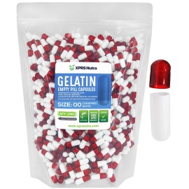 XPRS Nutra Size 00 Empty Capsules - 1000 Count Empty Gelatin Capsules - Pills DIY Capsule Filling - Fillable Pill Gel Caps for Do-It-Yourself Supplements (Clear Red/White)