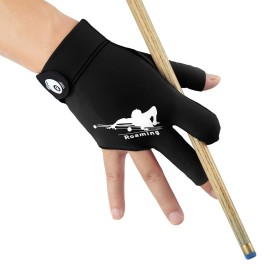 Roaming Quick-Dry Breathable Billiard Shooters Carom Pool Snooker Cue Sport Glove Fits on Right Hand (Black-Right Hand, L/XL)