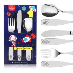Lehoo Castle Kids Stainless Steel 6PCS Kids Utensils Forks, Spoons and Knives Set, Flatware Set (Space Collection)